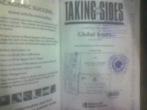 TAKING SIDES; Chasing Views on Global Issues Book Contents, fifth edition [James E. Harf and Mark Owen Lombardi]